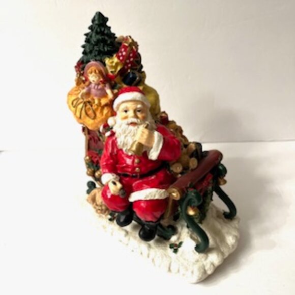 Santa Claus in Sleigh with bag stuffed with tree, toys & gift boxes ( Vtg ) - Picture 2 of 10